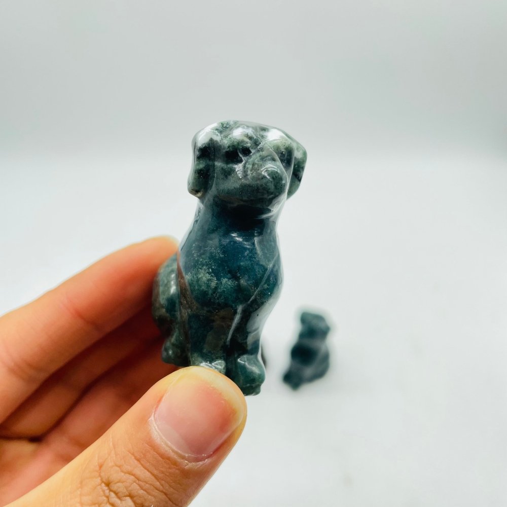 Cute Moss Agate Dog Carving Wholesale -Wholesale Crystals