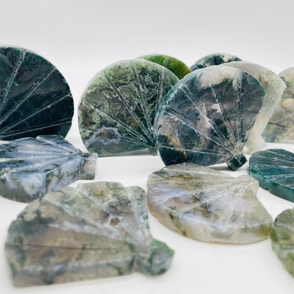 Moss Agate Ginkgo Leaves Carving Wholesale -Wholesale Crystals