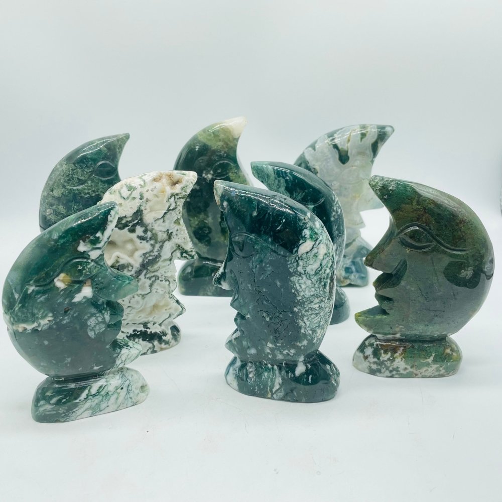 Moss Agate Moon Face Carving Wholesale -Wholesale Crystals